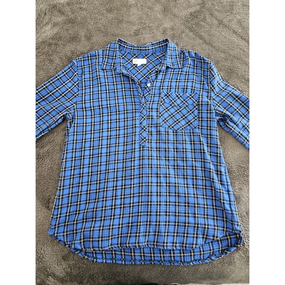 Gap Button Down Blue Plaid Flannel Shirt Boyfriend Fit Size L - Picture 9 of 9